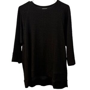 Eileen Fisher Petite Black Textured Tencel Cotton Blend Tunic Top PM R19RRD